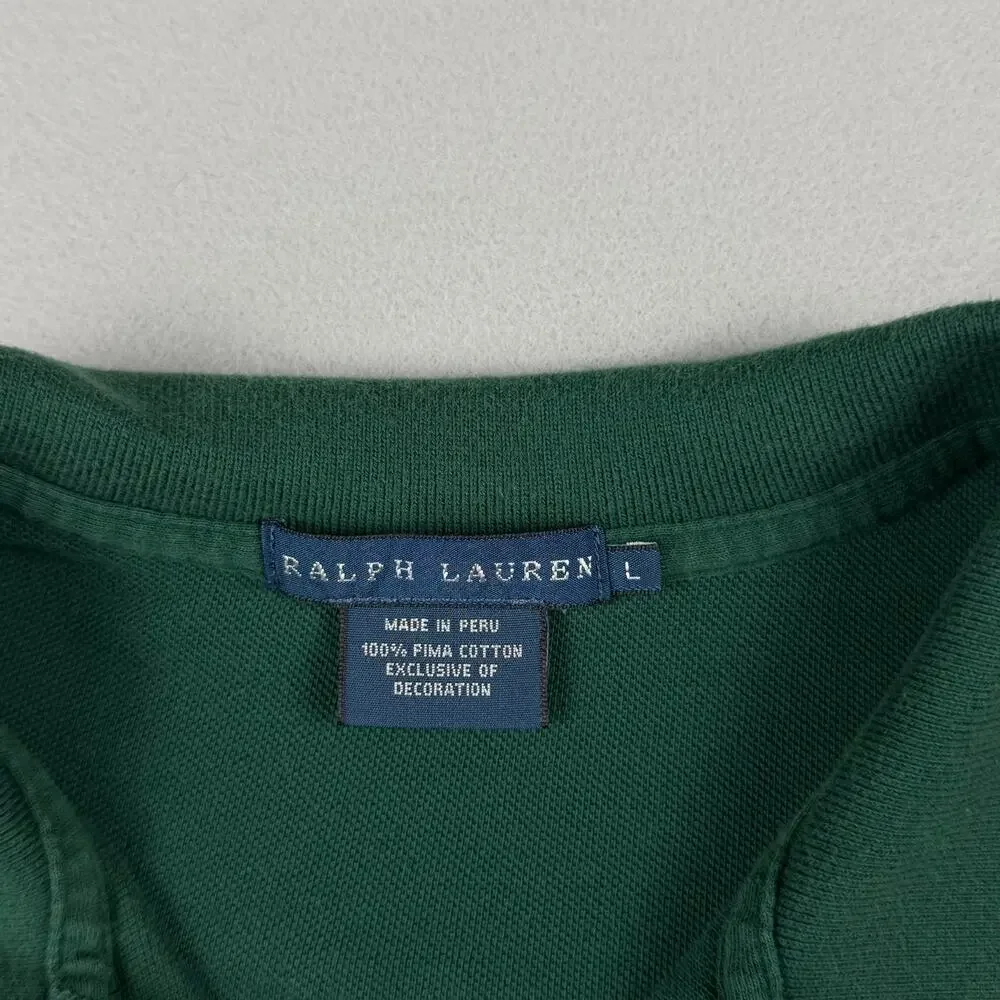 Ralph Lauren Green Pima Cotton Long Sleeve Polo L